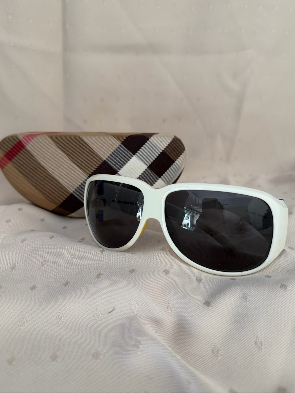 Burberry White Sunglasses with Blue Logo Accent